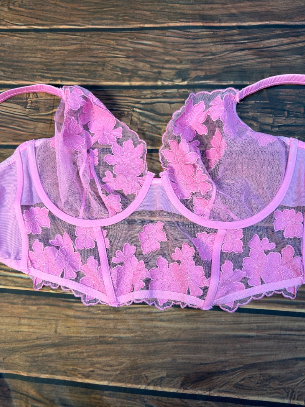 Bras N Things Enchanted Pink Floral Embroidered Longline Bra 36DDD - Picture 5 of 9